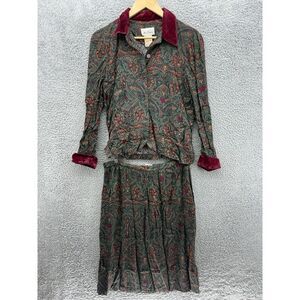 Vintage Miss Dorby 2 Piece Floral Paisley Dress Velour‎ Cuffs Womens 6 Petite